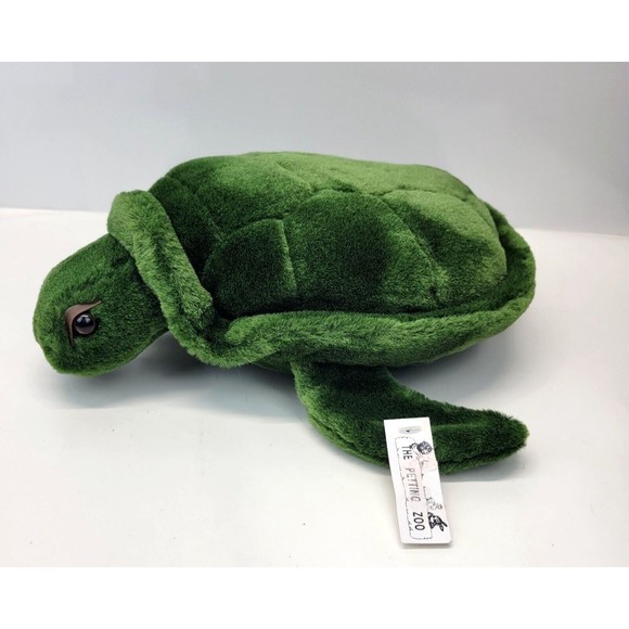 Vintage JLI Green Plush Sea Turtle 1994 The Petting Zoo Realistic Large Eyes 13" - Picture 5 of 13
